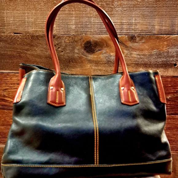 Vintage Dooney & Bourke Black Leather Champ Tote with Tortoise Shell Duck - Picture 3 of 5